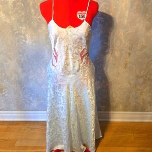 Vintage La Vie En Rose Silky Embroidered Slip Dress